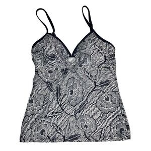 Nautica Tankini Women's Size 8 Blue White Floral Adjustable Straps No Underwire